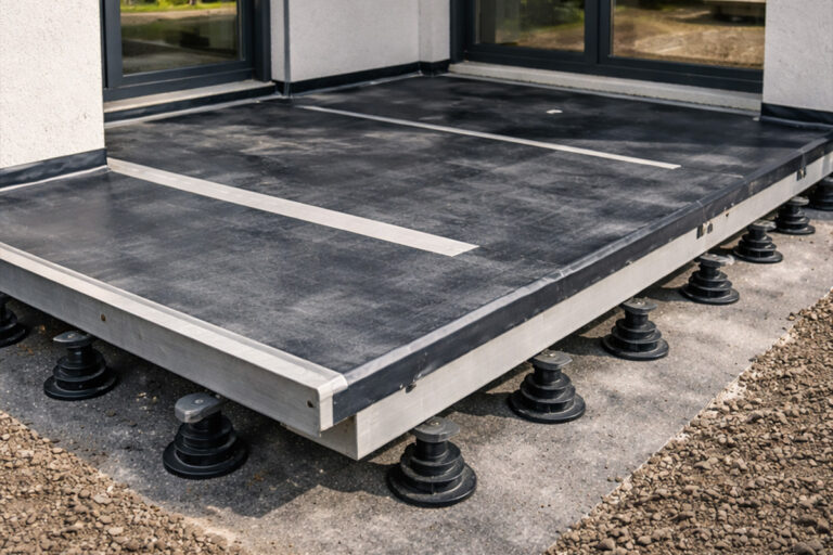 Terrassen Unterkonstruktion mit Stelzlagern für höhenverstellbaren Aufbau